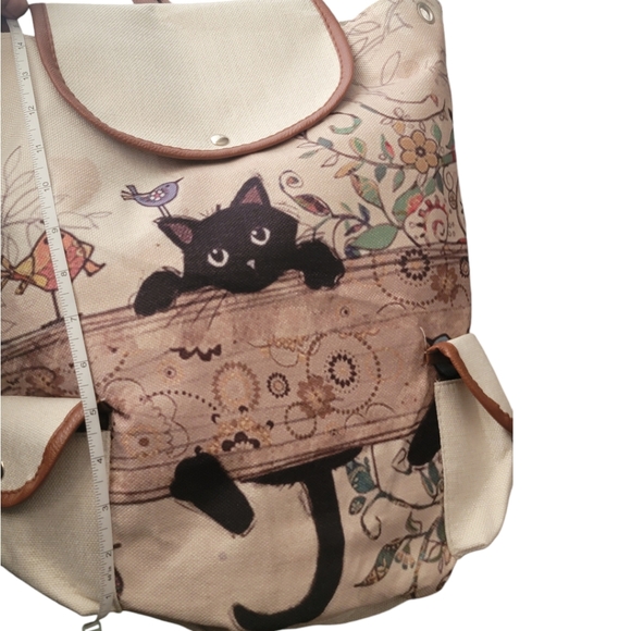 Black Cat Canvas Backpack, BoHo Fashion Drawstring Casual Knapsack, Daypack - Picture 9 of 14